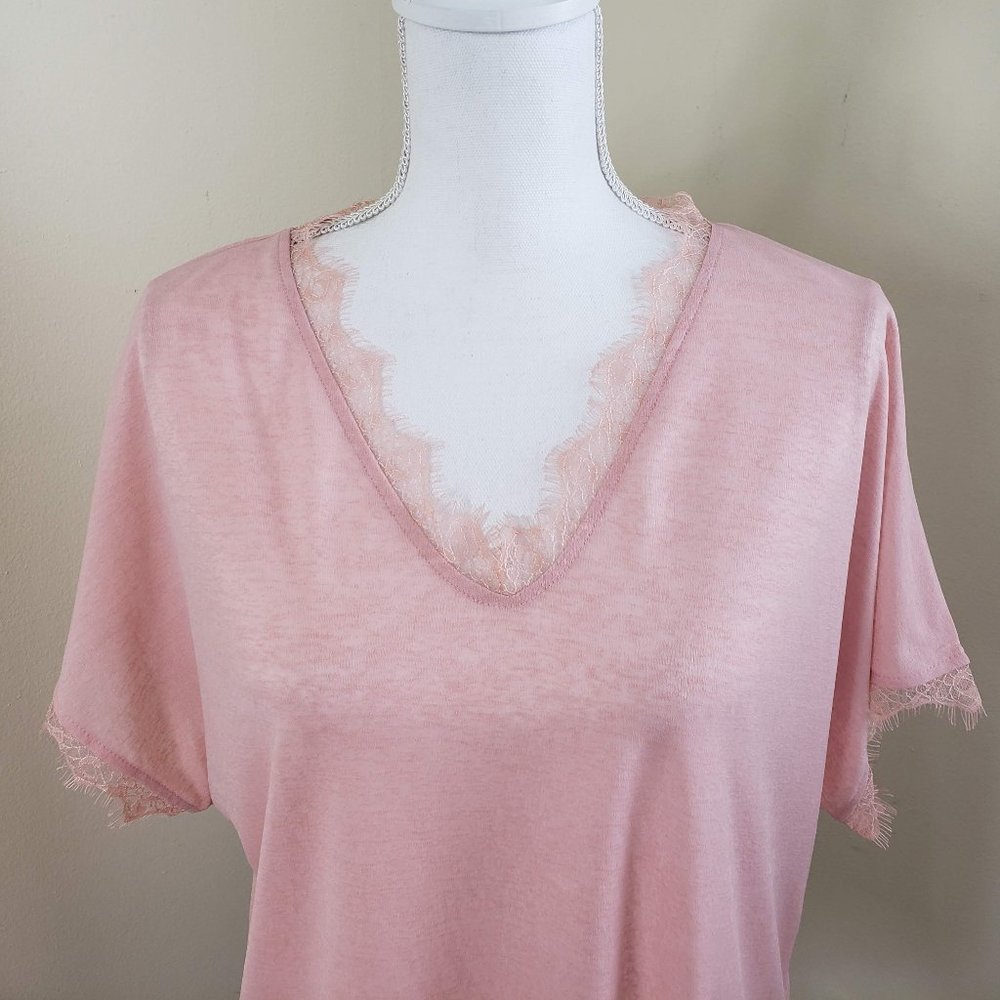 Belinda Eyelash Lace Trim Short Sleeve Top Large - Picture 2 of 9